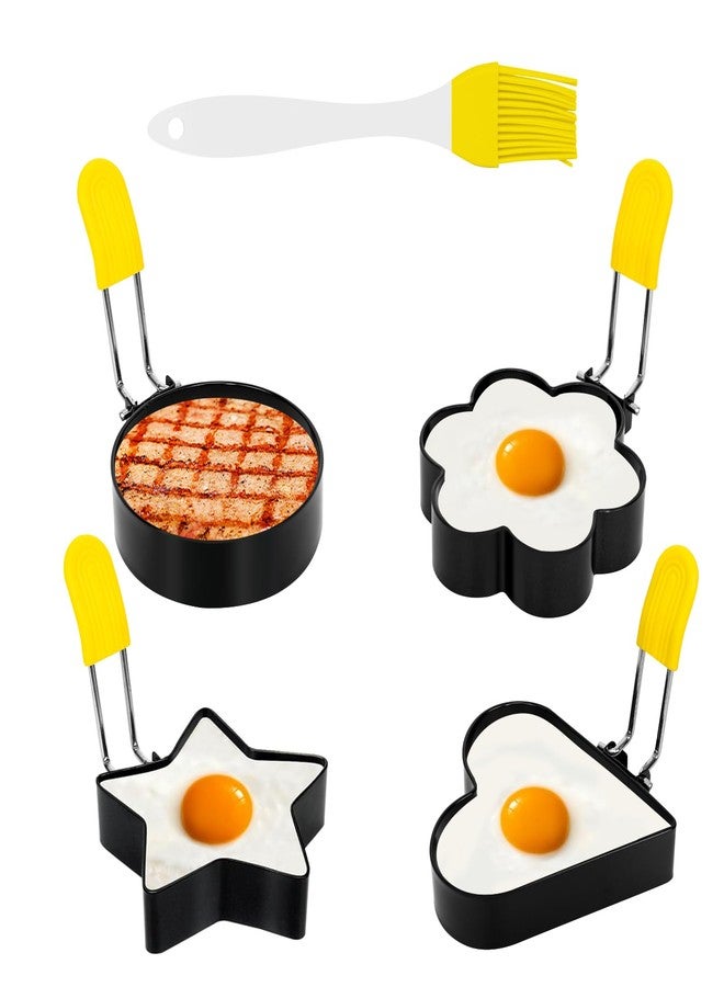 Obsoorth 4 PCS Egg Ring,Stainless Steel Non-stick Egg Rings for Frying Eggs, Round Egg Cooker Ring Molds with Anti-scald Silicone Handle, Egg Mold for Breakfast Sandwiches with Oil Brush - Image 1